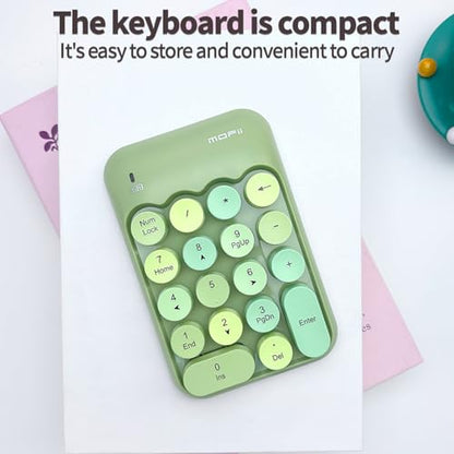 Sahara - Wireless Numeric Keypad, Retro Round Keycaps, Portable Number Pad with Ergonomic Design, USB Receiver, Compatible with Laptop/Desktop PC (Sage Green) - color: Sage Green