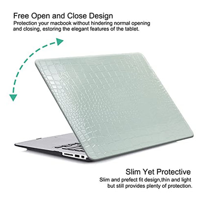 for Crocodile MacBook Air 13 inch Case M1 2021-2018 A2337 A2179 A1932,Green | Crocodile Print MacBook Air 13.3 Case, Alligator Skin Textured Leather Hard Case for Mac Book Air 13 Laptop + Keyboard Cover - color: A60-Crocodile Ice Blue