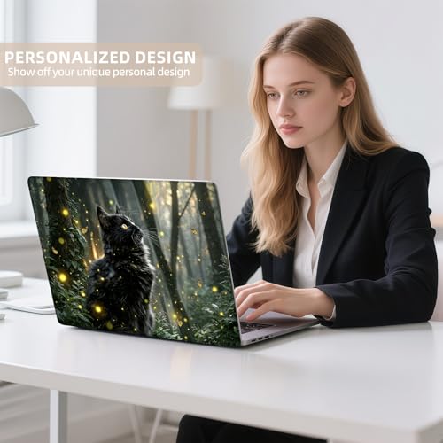 Universal Laptop Skin Sticker for 12/13/14/15.6 Inch Laptops, Reusable Vinyl Laptop Decal Cover, Waterproof Scratch Resistant Notebook Skin with 2 Wrist Pads,Firefly Forest Cat - color: Firefly Forest Cat