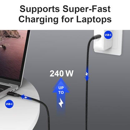 Elfesoul USB C to USB C Cable, 4.0 USB-C Cable 1.65ft, 240W, 8K HD, 40 Gbps | 8K HD Display, 40 Gbps Data Transfer, 240W USB-C Charging Cable for Thunderbolt 3/4, MacBook Pro, iPad, Nylon Braided, Black. - size: 1.65ft