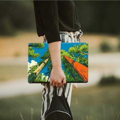 Laptop Skin Sticker Decal, Universal Protective Cover Fit 12 13 14 15.6 Inch Notebook, Reusable Water-Resistant Vinyl Decal w/ 2 Wrist Pads for Business Travel Office, Green Forest Trees - color: Green Forest Trees