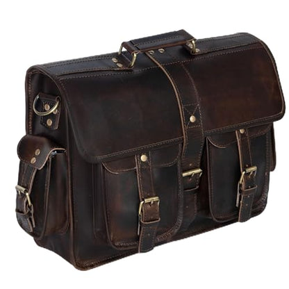 URBAN DEZIRE 16 inch Leather Messenger Bag Brown Vintage Satchel Genuine Laptop Computer Office Shoulder Handmade Briefcase for Men
