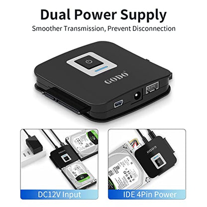 GODO SATA/IDE to USB 3.0 Adapter,IDE Hard Drive Adapter Kit, Cable Converter for 2.5/3.5 inch and SATA HDD/SSD,5.25 CD-ROM/DVD-ROM,Include 12V/2A Power