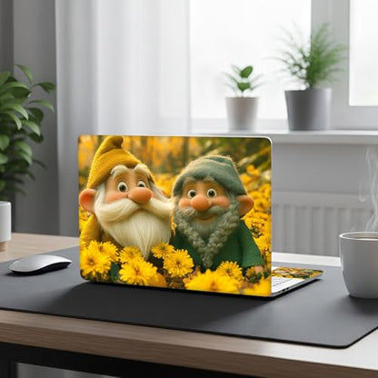 Aesthetic Laptop Skin Cover,12-15.6 Inch Universal Vinyl Sticker Decal,Gnomes in Flowers Waterproof Scratch-Resistant Notebook Wrap,Removable Residue-Free Protector - color: Gnomes In Flowers
