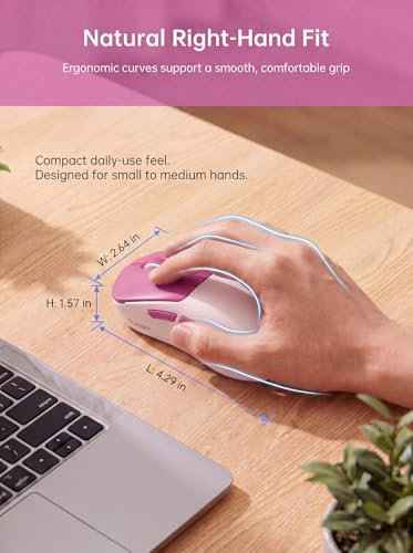 hunart H6 49g Wireless Mouse, Bluetooth & 2.4GHz, Rechargeable, Berry Pink | Silent Clicks, USB-C Charging, Two Ways to Connect, Lightweight Right-Hand Ergonomic Comfort, For Laptop, MacBook, Office PC - color: Berry Pink