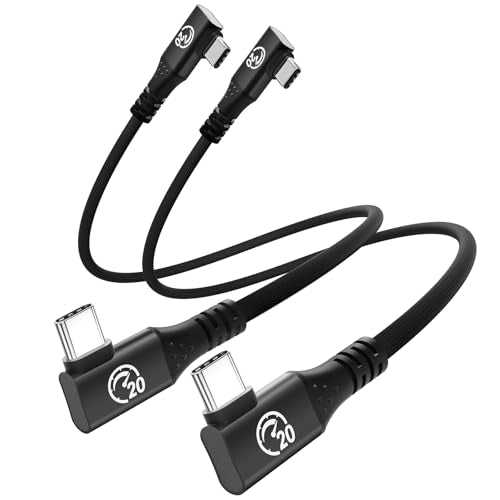 Right Angle USB C 3.2 Gen 2x2 Cable 1FT 2Pack, Flexible Double 90 Degree | 240W PD 20Gbps USBC to USBC Data Cable, 5K/4K Video Type-C Monitor Cord, for iPhone 17 Air Pro Max/16, MacBook, Dock, SSD - size: 1ft+1ft