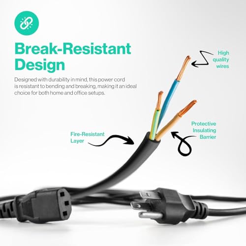 20ft 3 Prong Computer Power Cord |125V| Standard Replacement AC Electric Cable for Monitor, TV, Computer, Desktop, PC, Printer - size: 20FT