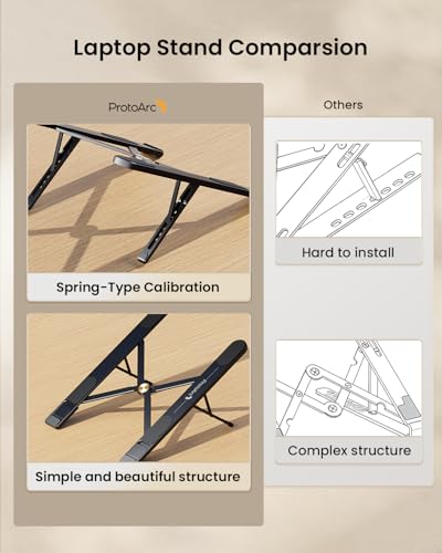 ProtoArc Portable Laptop Stand, CS100 Laptop Stand for Desk, Aluminum+Silicone Adjustable Laptop Riser, 6 Level Height Ergonomic Computer Holder for 10-17.3" Laptops, Tablets-Black