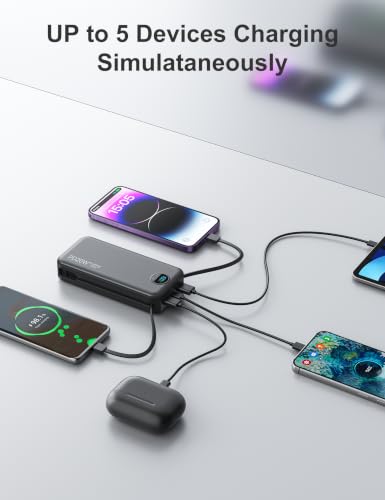 20000mAh Ultra Portable Charger Power Bank with inBuilt Cables&AC Wall Plug | PD20W USB-C Fast Charging Cell Phone Charger Battery Pack,LED Display Travel Battery Bank for All iPhone,Samsung,Android - color: Black-20Ah