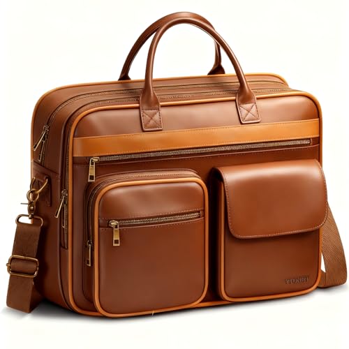 Ytonet PU Leather Messenger Bag for Men, 15.6" Vintage Briefcase with Padded Laptop Compartment, Large Satchel Bags Laptop Bag for Mens, Waterproof Computer Bags for Work Office Business Travel, Brown
