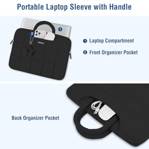 MOSISO Laptop Case 16 inch, 15-15.6 inch Puffy Laptop Sleeve Compatible with MacBook Pro 16 M5 M4 M3 M2 M1,HP Acer Dell Lenovo Notebook,Rectangle Quilted Bag with Handle&Flower Pendant, Black - color: Black, size: 16 inch