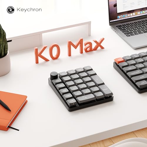Keychron K0 Max Wireless Low-Profile Number Pad, QMK/VIA Programmable, Hot-Swappable Banana Switch, RGB Backlit, 2.4GHz & Bluetooth 5.3, 1000Hz Polling Rate, with Knob, for Windows/Mac - color: Banana Switch, size: Black