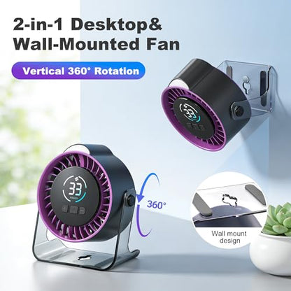 Portable Desk Fan - Rechargeable Small Fan with Night Light for Trave | 100 Speed Adjustable (Long Press) | LED Display | 7 Blades Quiet Motor | 12H Battery Life | Office & Bedroom Use - color: perple