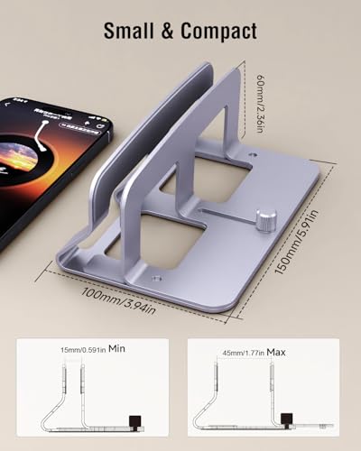 Laptop Stand for Desk, Vertical Laptop Riser Holder Compatible with MacBook Air/Pro, Metal Computer Laptop Stand for Office Home, Fits Mac mini Tablets MacBook Dell HP Up to 17", Silver
