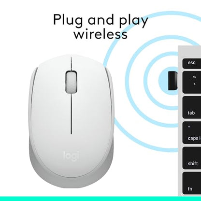 Logitech M170 Compact Ambidextrous 2.4 GHz Wireless Mouse - Off White | Ambidextrous mouse with 2.4 GHz USB-A Nano Receiver, Optical Tracking, 12-Months Battery Life, PC, Mac, Laptop compatible - color: White