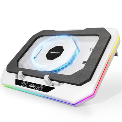 RGB Laptop Cooling Pad with LED Touch Screen, 3500 RPM Turbofan Notebook Cooler for 12-21 Inch Gaming Laptops, 3-Port USB Hub, Adjustable Stand to Prevent Overheating & Boost Performance