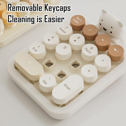 Wireless Number Keypad with Cute Silicone Bear, 18 Colorful Round Keys Numpad, 2.4G USB Wireless Connection, Portable Financial Accounting Numeric Keyboard, Suitable for PC, Laptop (MilkTea) - color: MilkTea