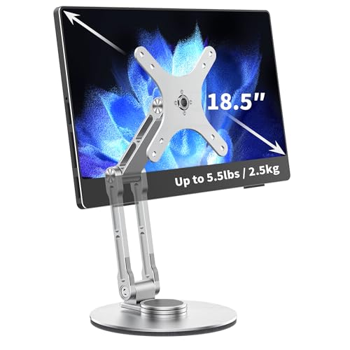 Portable Monitor Stand VESA Mount, Tilt & Rotation Joints Use Metal Hinges, Foldable Aluminum Desk Mount for 13-18.5 Inch & up to 5.5 lbs Small Monitors, Suitable for Home Office Travel (Silver) - color: Silver