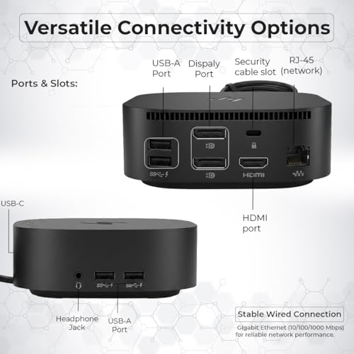 HP USB-C Docking Station G2 5TW13UT#ABA 120W for Laptop & Notebook, Dual Monitor Dock with HDMI & Dual DisplayPort Cable, USB-C to C Cable and Cloth (Renewed)