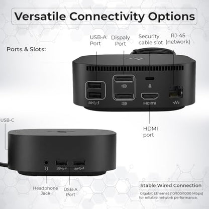 HP USB-C Docking Station G2 5TW13UT#ABA 120W for Laptop & Notebook, Dual Monitor Dock with HDMI & Dual DisplayPort Cable, USB-C to C Cable and Cloth (Renewed)