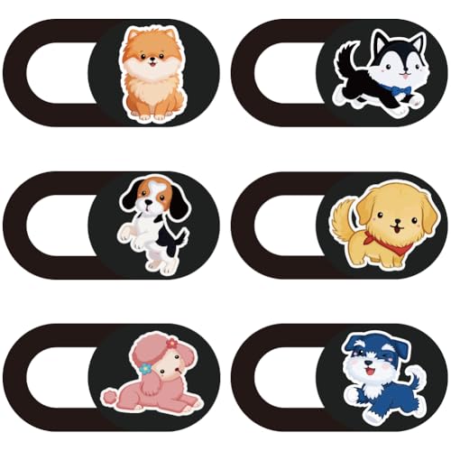 6Pcs 6 Styles Dog Camera Cover Slide Cute Privacy Guard Accessories, 0.04 Inch Ultra Thin Webcam Cover Protector Blocker Sticker for Desktop Computer Tablet Notebook Mini PC Home Office Use - color: Dog