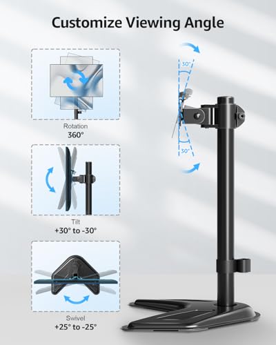 MOUNTUP Single Monitor Stands, Freestanding VESA Monitor Desk Mount fits 13'' to 32'' Computer Screen with Height Adjustable, Swivel, Tilt, Rotation, 17.6 lbs Load, For Home Office, VESA 75x75/100x100 - size: Single, style: Freestanding