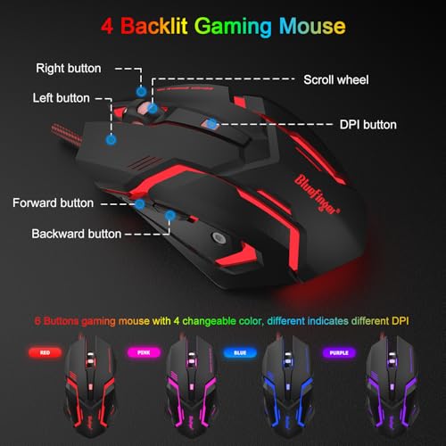 BlueFinger RGB 87 Keys Gaming Keyboard and Backlit Mouse Combo, USB Wired Rainbow Keyboard, Gaming Keyboard Set for Laptop PC Computer Game and Work(Gray & Black) - color: Gray & Black