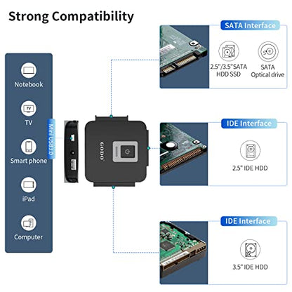 GODO SATA/IDE to USB 3.0 Adapter,IDE Hard Drive Adapter Kit, Cable Converter for 2.5/3.5 inch and SATA HDD/SSD,5.25 CD-ROM/DVD-ROM,Include 12V/2A Power