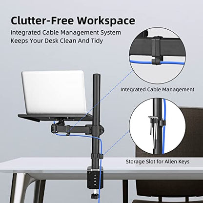 suptek Single Laptop Notebook Desk Mount with Tray for 13-27 inch Computer Screen, Fully Adjustable Laptop Desk Arm for Notebook up to 17’’, Weight up to 15.6 lbs - style: Single laptop mount