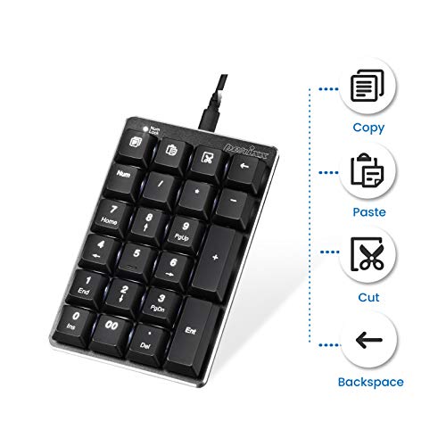 Perixx PERIPAD-303B, Backlit Mechanical Numeric Keypad - USB - Office Shortcut Keys - Full Size 22 Keys - Kailh Brown Switch Keys