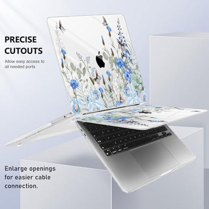 May Chen Compatible with MacBook Pro 13 inch Case with Touch Bar 2022 2021 2020 Release A2338 M1/M2 A2251 A2289, Plastic Hard Shell Case with Keyboard Cover + Dust Plug, Blue Flowers Leaves - color: Blue Flowers leaves