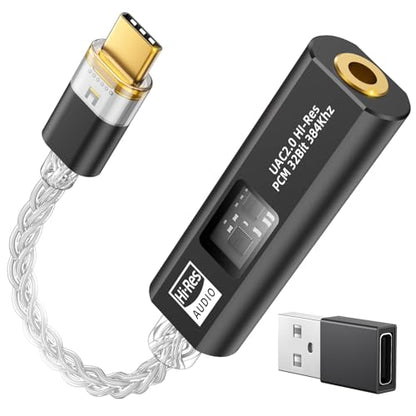MoKo USB C to 3.5mm Jack Audio Adapter, Dual DAC Chip CX31993 & MAX97220 | Built-in HiFi Amplifier, 32bit/384KHz Hi-Res Certified, Supports In-line Controls, For Android iPhone PC Mac Switch PS5,Black - color: Black
