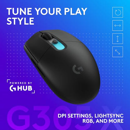 Logitech G305 X SUPERLIGHT Wireless Gaming Mouse, Lightweight 59g, HERO 44K Sensor, RGB lighting, LIGHTSPEED and Bluetooth, 130+ Hr Battery Life, 6 Programmable Buttons, Compatible with PC/Mac - Black - color: Black, style: Superlight