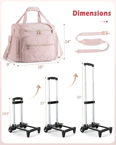 Marscamd Rolling Teacher Bag with 15.6" Laptop Compartment for Work | Multi-Slot Front Pocket, Detachable Trolley & Shoulder Straps, Water-Resistant, Women Work Briefcase Tote with Wheels (Pink)) - color: Pink