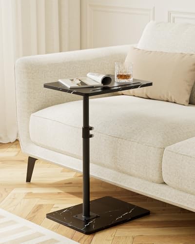 Masupu Sofa Arm Tray Table - 360° Swivel Height Adjustable End Table, Small Snack Side Table for Couch, C Shaped Table for Bed, Chair or TV Tray Table(Marble Black) - color: Marble Black