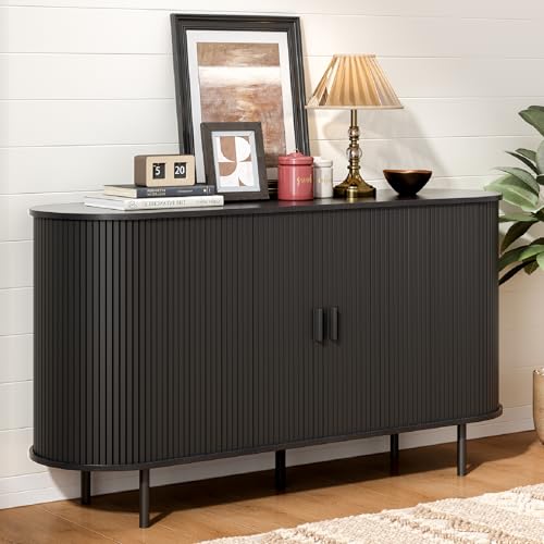 ONBRILL 55" Sideboard Buffet Cabinet with Storage, Storage Cabinet with Sliding Door & Adjustable Shelf, Modern Accent Coffee Bar Cabinet Console Table for Kitchen, Entryway, Black - color: Black, size: 55"