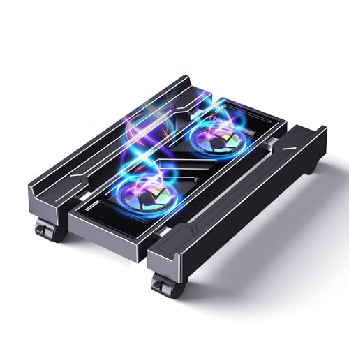 Adjustable Computer Tower Stand with Cooler Fan and Light, PC Stand for Floor, Mobile CPU Holder with 4 Caster Wheels Fits Most PC Tower, Under Desk CPU Holder for Office,Gamers and Students - style: With Fan