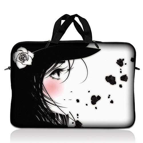 LSS 10.2 inch Laptop Sleeve Bag Compatible with Acer, Asus, Dell, HP, Sony, and More | Carrying Case Pouch w/Handle, Girl with White Rose - color: Girl With White Rose, size: 8 in -10.2 in