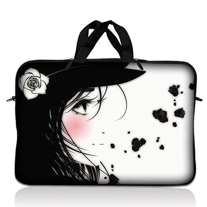 LSS 10.2 inch Laptop Sleeve Bag Compatible with Acer, Asus, Dell, HP, Sony, and More | Carrying Case Pouch w/Handle, Girl with White Rose - color: Girl With White Rose, size: 8 in -10.2 in