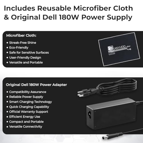 Dell WD19S Docking Station 180W (130W Power Delivery) - Dell Docking Station Dual Monitor, Dock Station with 180W Power Supply + HDMI Cable + DP Cable + USB-C Cable + Microfiber Cloth - style: WD19S 180W Renewed
