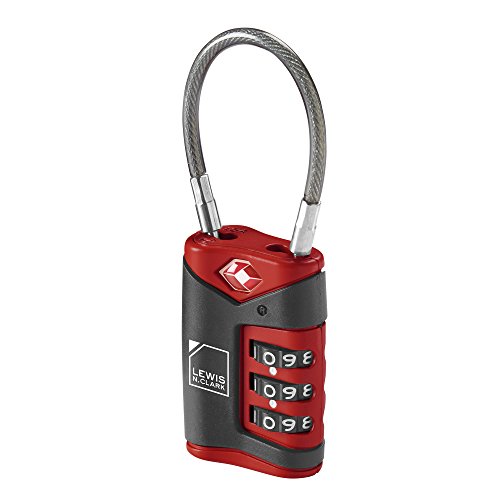 Lewis N. Clark TSA-Approved Easy-to-Set Combination Luggage Lock With Steel Cable, Red, One Size - color: Red, size: Single