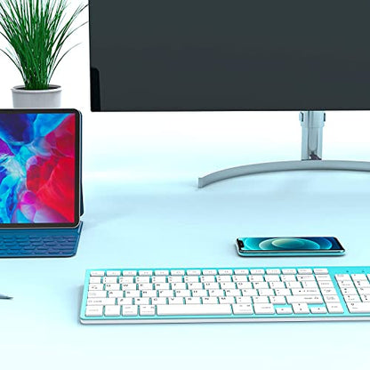 JOYACCESS Wireless Bluetooth Keyboard for Mac,Ergonomic Multi-Device Keyboard with Number Pad, Compatible with MacBook Pro/Air, iMac,iPhone,iPad, iOS, Android, Windows, Turquoise - color: Turquoise