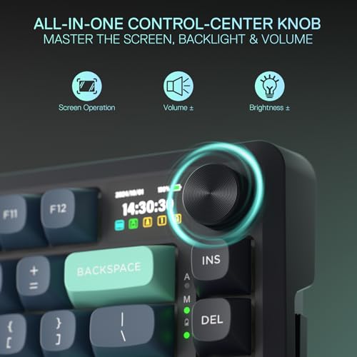 Redragon K724 PRO Wireless 81-Key Gasket Gaming Keyboard, TFT Screen & Knob | Easy-Control LED Info Display, 0-Delay Tri-Mode, Cushioned 5-Layer Noise Dampening for Creamy Thocky Sound, Compact 80% Size - color: Dark Jade, size: 81 Keys + LCD Screen
