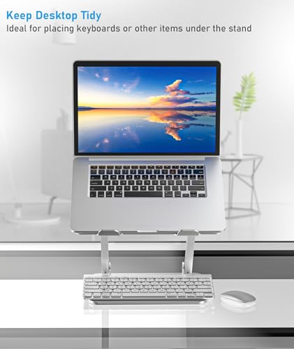 BoYata Laptop Stand, Adjustable Aluminum Riser for 15-Inch Laptops, Silver | Slide-proof silicone pads and protective hooks provide stable support for MacBook, notebooks and laptops up to 15 inches - color: Silver-2