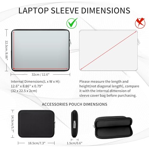 RAINYEAR 13 Inch Laptop Sleeve Case with Accessories Pouch, Compatible with 13.3" MacBook Air/Pro M1 M2 M3 M4 M5 A3449 A3240 A3113 A2681 A2338 (Black) - color: Black, size: 13"