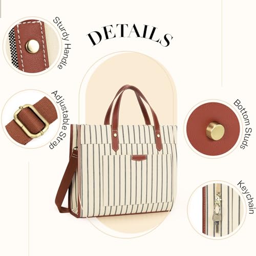Missnine Laptop Tote Bag Canvas Laptop Bag 15.6 inch Work Shoulder Bags Casual Briefcase Handbag for Travel, Office, College (Stripe) - color: Stripe