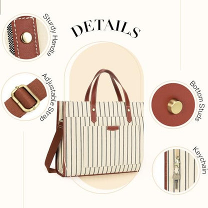 Missnine Laptop Tote Bag Canvas Laptop Bag 15.6 inch Work Shoulder Bags Casual Briefcase Handbag for Travel, Office, College (Stripe) - color: Stripe