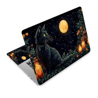 Universal Laptop Skin Sticker Decal,15.6 Inch Laptop Vinyl Cover for 13" 14" 15.6" Laptop,Scratch-Resistant Waterproof Protector Wrap,Reusable with Wrist Pads,Black Cat Full Moon Potions - color: Black Cat Full Moon Potions