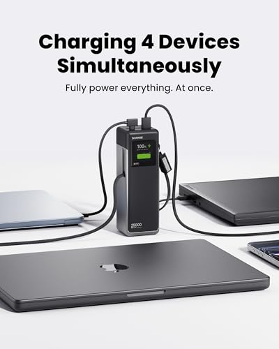 sharge Laptop Power Bank 25000mAh, HyperTower 170W Total Fast Charging Portable Charger, 100W Power Bank with Built-in Cables, High Capacity Travel Essentials Battery Pack for MacBook, iPhone17 - color: White