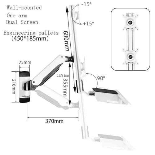 Monitor Stand- White Wall-Mounted Single Arm Dual Monitor Bracket for Screen 15-27 Inches with Keyboard and Mouse Tray Engineering